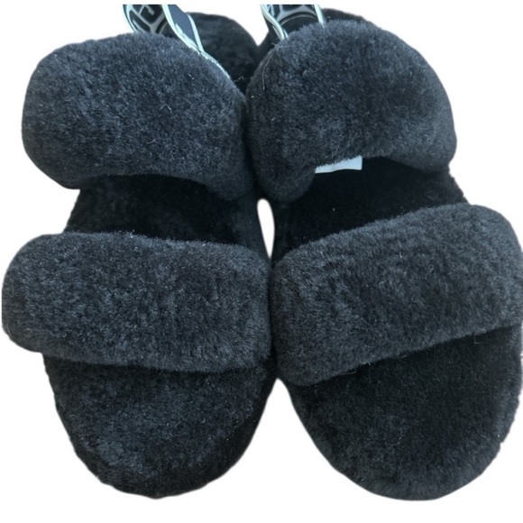UGG Black Fluffy Oh Yeah Slides with Logo Strap - Picture 4 of 7
